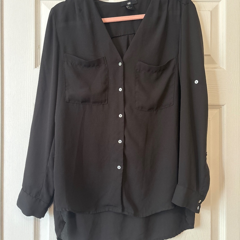 Dark grey v neck blouse